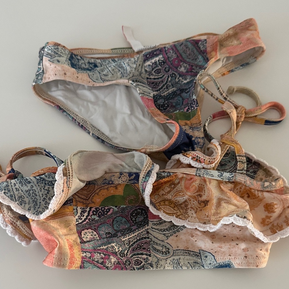 Zimmermann Kids Paisley Print Bikini in Peach, Navy, Green